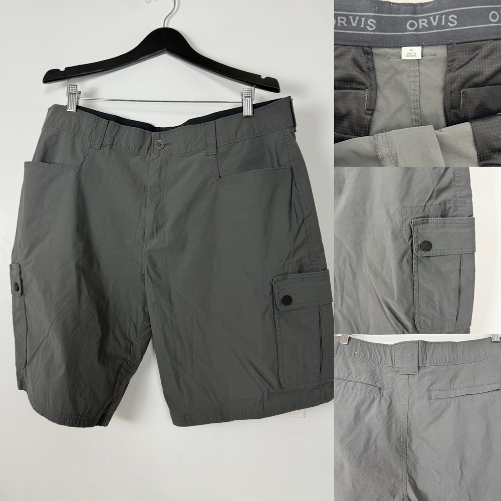 Orvis Voyager gray khaki cargo shorts men's 38‎ (inseam 10 in) comfort stretch